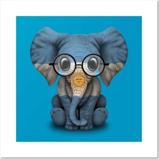 Baby Elephant with Glasses and Argentine Flag Posters and Art